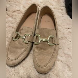 A New Day Carolyn Tan Faux Suede  Loafers with Gold Buckle Memory Foam Size 9.5
